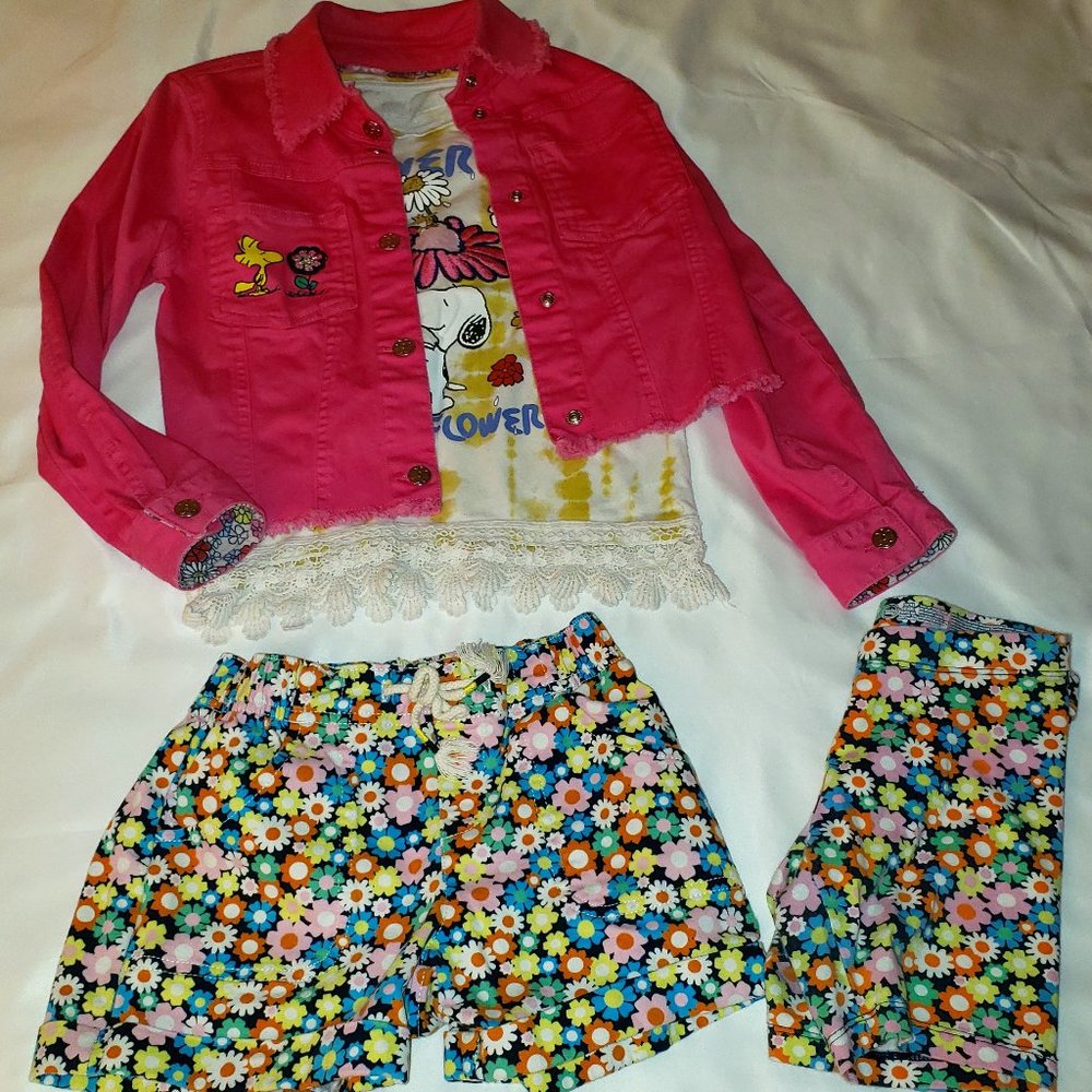 Girls Size 6/7 Peanuts Snoopy 4PC Outfit Bundle